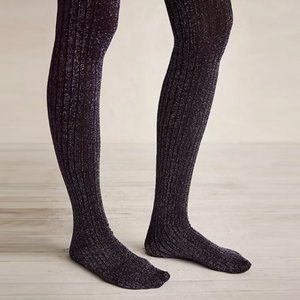 FREE PEOPLE Capitol Shimmer Black Purple Tights OS